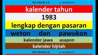 kalender 1983 lengkap pawukon  weton  pasaran kalender jawa  hijriah [upl. by Strander]