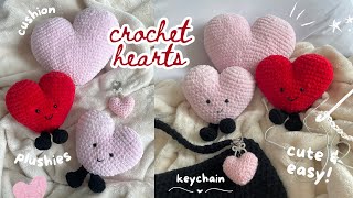 how to crochet cute amigurumi hearts plushie keychain amp cushion beginnerfriendly [upl. by Nilhsa]