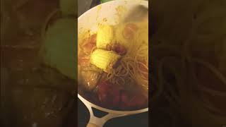 My creation boiled Macaroni with Curried Shrimp and CornIt was delicious [upl. by Idolah886]