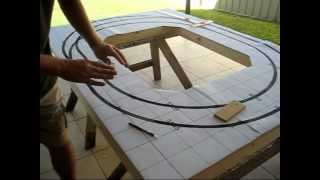 Setting out the trackwork for portable model railroad layout [upl. by Hoagland]