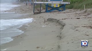 October supermoon king tide causes beach erosion in Hollywood [upl. by Mcloughlin]