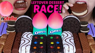 ASMR EXTREME LEFTOVER DESSERT RACE MampMS ICE CREAM PEACH ICE CREAM NUTELLA BAR OREO BLUE KITKATS [upl. by Nevad76]