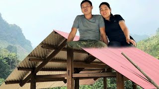 Building Wooden House Process of Chiseling Assembling Houses Roof amp Red Corrugated Rroofing Panels [upl. by Harikahs682]