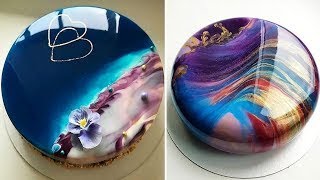 MOST SATISFYING MIRROR GLAZE CAKE DECORATING COMPILATION [upl. by Cykana]