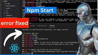 npm start error in vs code npm start not working  How to fix npm error React  npx start error [upl. by Assilem]