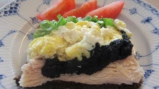 Smørrebrød Danish Open Face Smoked White Fish with Caviar Sandwich for lunch of dinner [upl. by Ettezus]