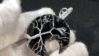 Natural Black Obsidian Crystal Moon Tree Of Life Healing Energy Pendant CP1003 [upl. by Nirok]