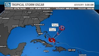 Tropical Storm Oscar poorly organized expected to trek close to Bermuda [upl. by Merola]