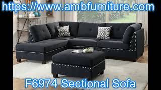 Poundex F6974 3 pc black linen like fabric sectional sofa reversible chaise and ottoman Ebern design [upl. by Atirac]