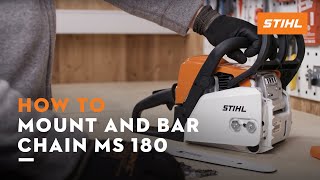 STIHL MS 180  How to mount and bar the chain tension the saw chain  Instruction [upl. by Spencer]