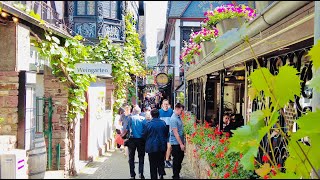 Rüdesheim am Rhein Germany 4K walking tour 2022  Drosselgasse historic city center street music [upl. by Seabury]