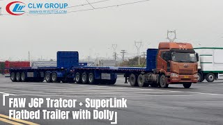 FAW J6P Tractor Truck Hauling SuperLink Flatbed Semitrailer with A Dolly Trailer trailer [upl. by Dnaloy206]