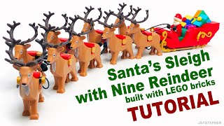 LEGO Tutorial On How To Build Santas Sleigh With 9 Reindeer [upl. by Zelig]