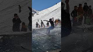 Boys Pond Skim  Water Slide Challenge Grimentz 42 skiing ski switzerland suisse schweiz [upl. by Ellierim]