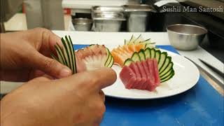 How to make fancy Sashimi platter II tuna sashimi cutting II sashimi salmon [upl. by Bramwell]