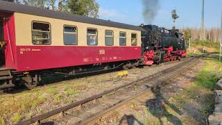 Harzer Schmalspurbahn Schierker Bahnhof  Steam Engine Train leaves Station at Schierke [upl. by Fonda603]