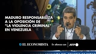 Maduro responsabiliza a la oposición de quotla violencia criminalquot en Venezuela [upl. by Onavlis]