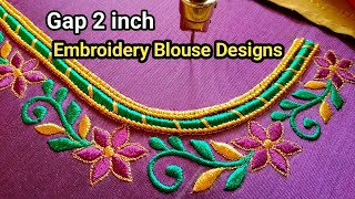 normal machine embroidery blouse designs  sewing embroidery [upl. by Kcirtapnaes]