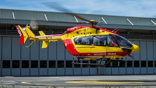 Décollage hélicoptère SÉCURITÉ CIVILE  DRAGON63 EC145 Base ClermontFerrand 🇫🇷 [upl. by Llehsram]