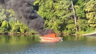 Boat engulfed in flames on Lake Allatoona after operator started engine DNR says [upl. by Araiet]