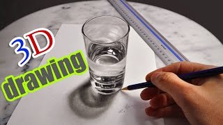 3D Drawing A Realistic Glass of Water AMAZING illusion anamorphic [upl. by Ahteres]