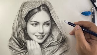 Drawing a Portrait with Charcoal Pencil Technique  Pen Eraser [upl. by Chasse901]