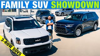 Kia Telluride vs Toyota Grand Highlander vs Honda Pilot vs VW Atlas  3Row SUV Comparison Test [upl. by Harihs362]