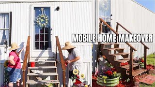 MOBILE HOME MAKEOVER  DECK amp FRONT STEPS COMPLETED  SINGLE WIDE  HOME REFRESH UPDATE [upl. by Seuguh]