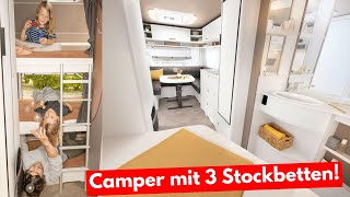 High End Luxus Camper mit 3 Stockbetten  Doppelbett Dethleffs CGO 565 FMK Wohnwagen Neuheiten 2024 [upl. by Stover]