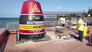 Southernmost Point  maintenance crew  Key West FL [upl. by Kcerb]