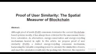 Proof of User Similarity The Spatial Measurer of Blockchain [upl. by Kaila]