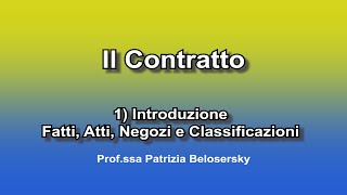 Il contratto 1 Introduzione  Fatti Atti Negozi giuridici e Classificazioni [upl. by Sparkie]