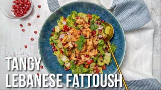 How to make Lebanese Fattoush  Tangy Garden Salad with pomegranate and fried bread [upl. by Yrrad232]