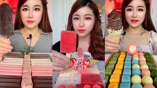 Asmr eating ice cream and ice flavor chocolate strawberry avocado banana mango Crispy delicious [upl. by Horlacher]