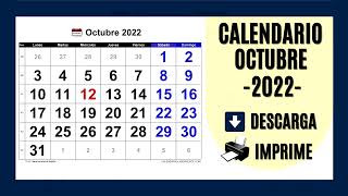 CALENDARIO OCTUBRE 2022  PARA IMPRIMIR Y DESCARGAR GRATIS [upl. by Haisi121]