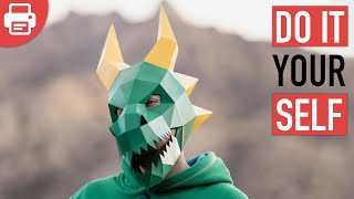 How to make a Dragon Mask with Paper or Cardboard  DIY Printable Template [upl. by Esoryram232]