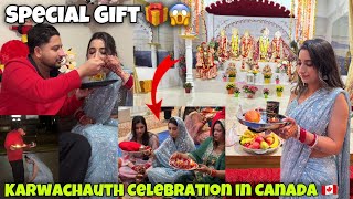 Karwachauth Celebration in Canada 🇨🇦😍 SPECIAL GIFT🎁 Basement Vich Agya Paani🥺 [upl. by Narmak839]