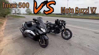 Tmax 500 VS Moto Guzzi V7  CHE DELUSIONE [upl. by Caryn]