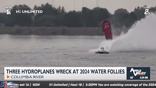 Three hydroplanes wreck out at the TriCity Water Follies after course size is reduced [upl. by Akli657]