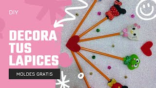 6 IDEAS para DECORAR LAPICES o BOLÍGRAFOS ✏️ con paño lency o fieltro 😍  Moldes GRATIS [upl. by Ajroj]