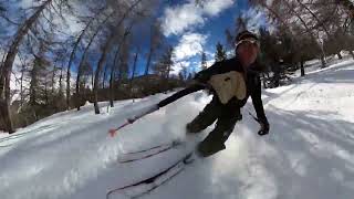 Bois de Granon Tree Skiing after a 90min climb [upl. by Tanitansy482]