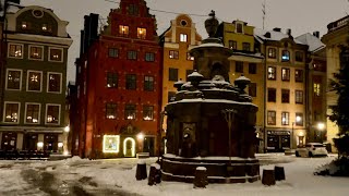 Morning walk in Old Town From the site of Stockholm Bloodbath to the cops coffe shop Steps on snow [upl. by Dagall478]