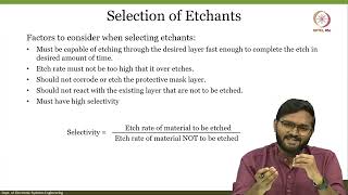 Lec 52 Wet etching and Miller Indices I [upl. by Ativet]