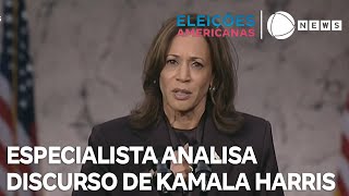 Especialista analisa primeiro discurso de Kamala Harris após derrota na corrida presidencial [upl. by Navonod873]