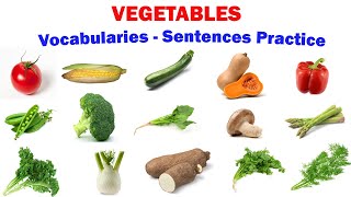 VEGETABLES  Vocabularies and Sentences Practice [upl. by Basile271]