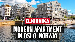 Living in Norway  Modern apartment tour in Bjørvika Oslo [upl. by Lassiter]