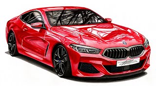 Realistic Car Drawing  2018 BMW M850i xDrive  Time Lapse [upl. by Flossie]