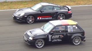 Porsche 911 Turbo 997 vs POWER OPEL Corsa A 14 Mile Drag Race Viertelmeile Rennen [upl. by Pettit]