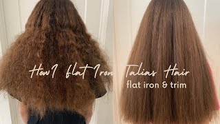 How I Flat Iron amp Trim My Daughters Hair  Thick Frizzy Hair [upl. by Pentha]