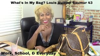 Whats In My Bag Louis Vuitton Saumur 43Work School amp Everyday [upl. by Ribak]